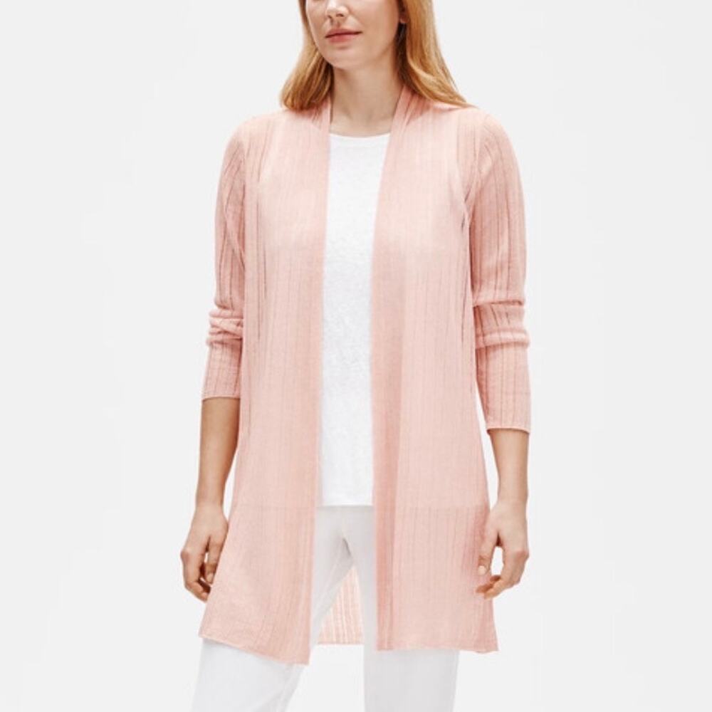 Eileen Fisher Organic Linen Crepe Long Cardigan Powder Pink Duster Capsule XL